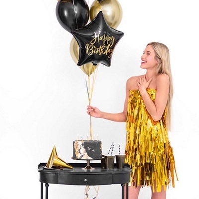 Balão Estrela Happy Birthday Preto