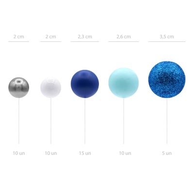 Toppers Bolas Azul e Prata - conj.20