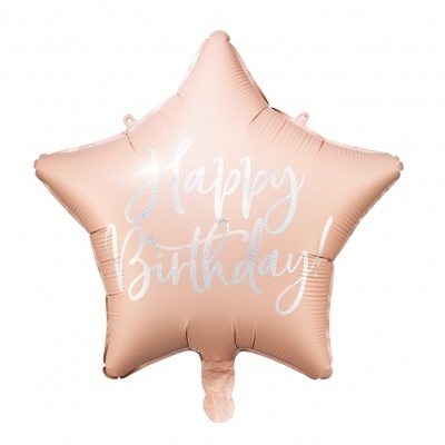 Balão Estrela Happy Birthday Rosa