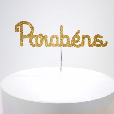 Topo Bolo Parabéns Papel Glitter