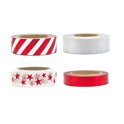 Washi Tape Vermelho e Silver Glitter