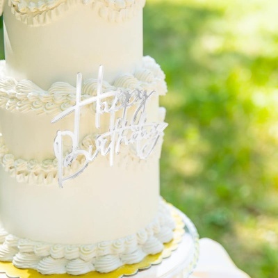 Front Topper Happy Birthday Prateado