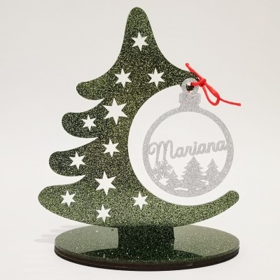 Bola Natal Recortada Prateada Pinheiro