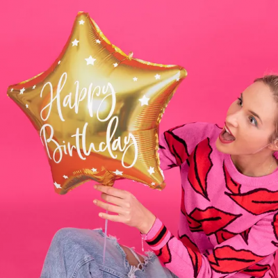 Balão Estrela Happy Birthday Dourado