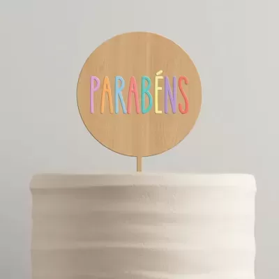 Topo de Bolo Cores Pastel Parabéns Redondo