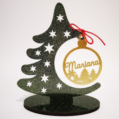 Bola Natal Recortada Dourada Pinheiro