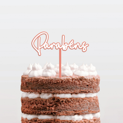 Topo Bolo Parabéns Branco e Cor Pastel