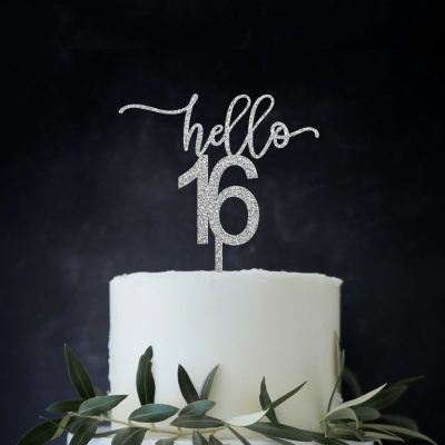 Topo Bolo Hello 16 Acrilico Glitter