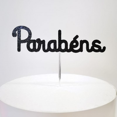 Topo Bolo Parabéns Papel Glitter