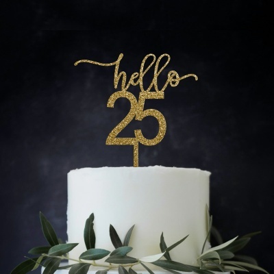 Topo Bolo Hello 25 Acrilico Glitter