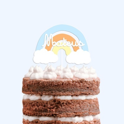 Topo Bolo Arco-Íris c/ Nome Cor 1
