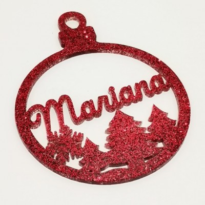 Bola Natal Recortada Vermelha Pinheiro