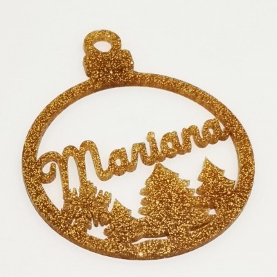 Bola Natal Recortada Dourada Pinheiro