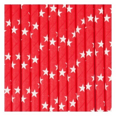 Palhinhas Vermelho Estrelas Brancas -  Conj. 25