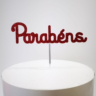 Topo Bolo Parabéns Papel Glitter