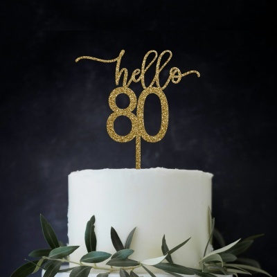 Topo Bolo Hello 80 Acrilico Glitter