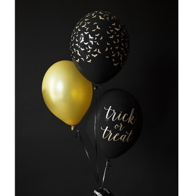 Conj. 6 Balões Pretos Morcegos Dourados