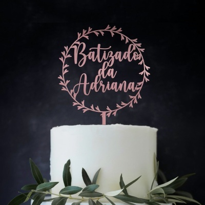 Topo Bolo Batismo Moldura Acrílico