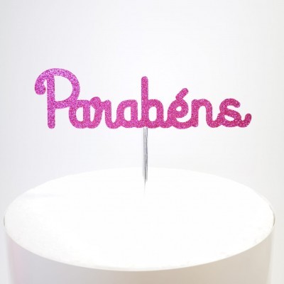 Topo Bolo Parabéns Papel Glitter