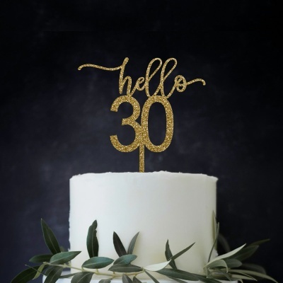 Topo Bolo Hello 30 Acrilico Glitter