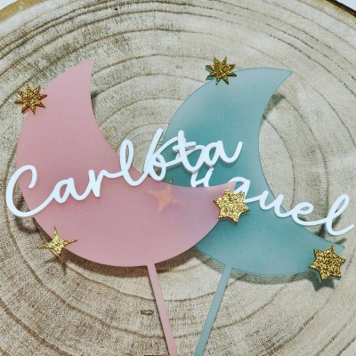 Topo Bolo Lua c/ Nome Azul