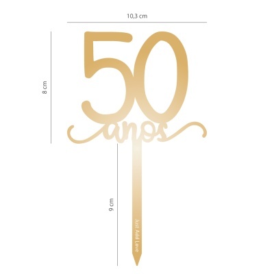 Topo Bolo 50 anos Dourado