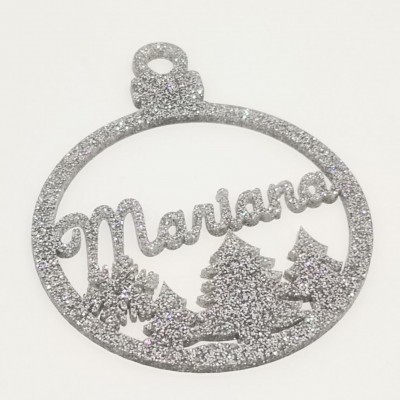 Bola Natal Recortada Prateada Pinheiro