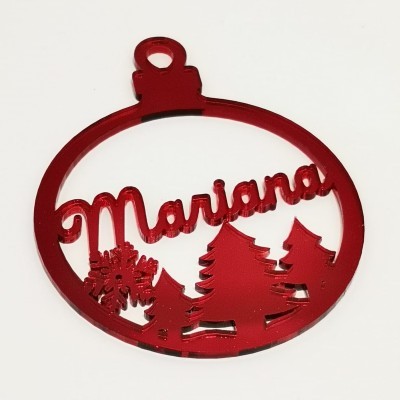 Bola Natal Recortada Vermelha Pinheiro