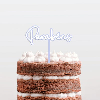 Topo Bolo Parabéns Branco e Cor Pastel