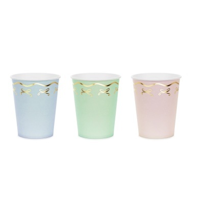 Copos Cores Pastel Laço Dourado