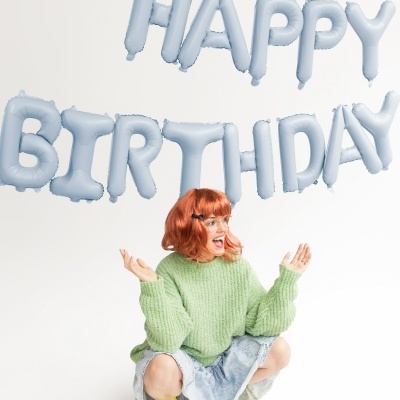 Balões Happy Birthday Azul Pastel