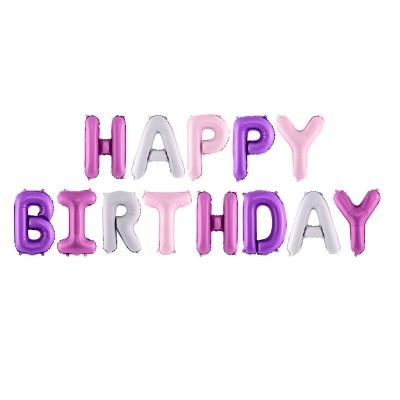 Balões Happy Birthday Rosa e Lilás