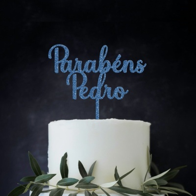 Topo Bolo Acrilico Letra 3 Glitter