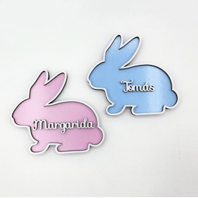 Marcador de Lugar - Coelho Colorido + Nome