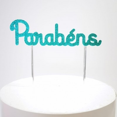 Topo Bolo Parabéns Papel Glitter