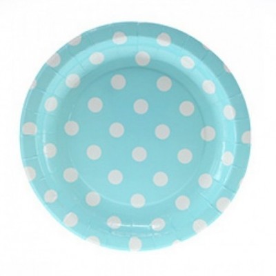 Pratos Azul Claro Bolinhas Brancas Pequeno