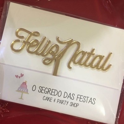 Topo Bolo Feliz Natal Dourado