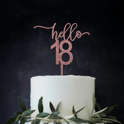 Topo Bolo Hello 18 Acrilico Glitter