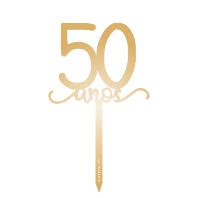Topo Bolo 50 anos Dourado