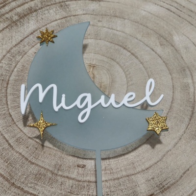 Topo Bolo Lua c/ Nome Azul