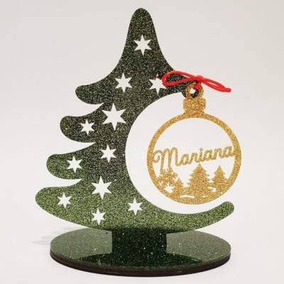 Bola Natal Recortada Dourada Pinheiro