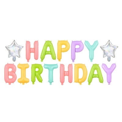 Balões Happy Birthday Cores Pastel