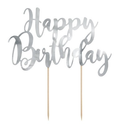 Topo Bolo Happy Birthday Prateado