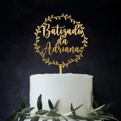 Topo Bolo Batismo Moldura Acrílico