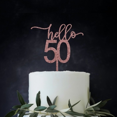 Topo Bolo Hello 50 Acrilico Glitter