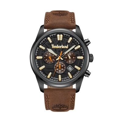 Relógio Timberland com bracelete de couro castanho e mostrador preto