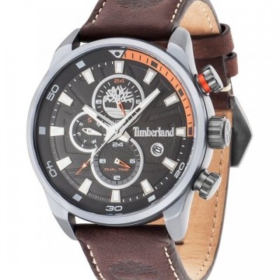 Relógio de pulso Timberland com mostrador preto e bracelete de couro castanho