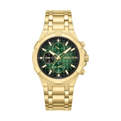 Relógio de pulso dourado com mostrador verde e submostradores