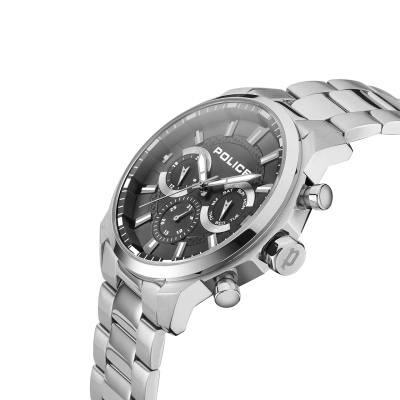 Relógio POLICE prateado com mostrador preto e submostradores