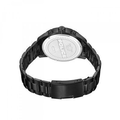 Relógio de pulso masculino preto com bracelete de aço inoxidável e gravação POLICE no mostrador